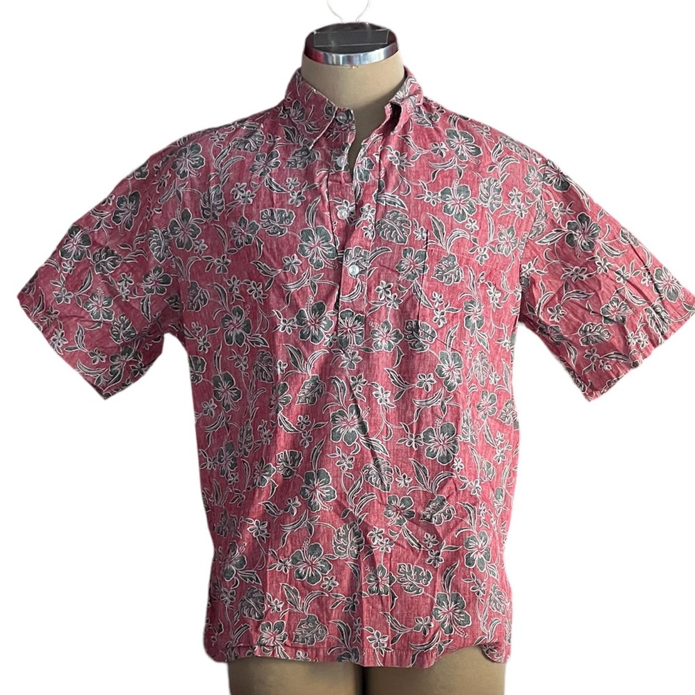 Vintage Malihini Hawaii Aloha Shirt Pullover half button Red size XL